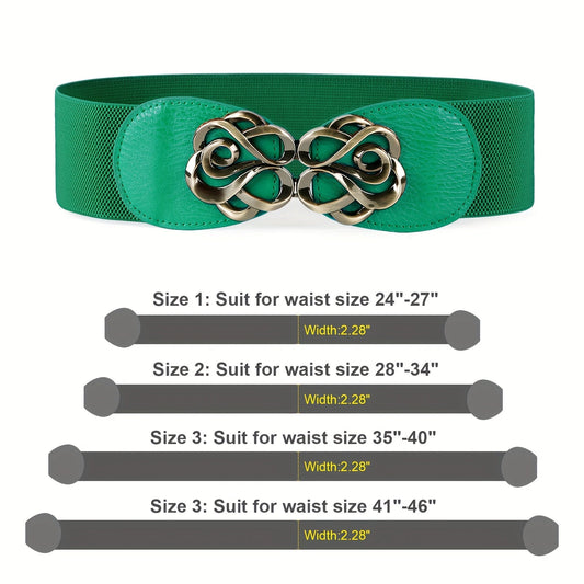 Women's Belt - Wide Elastic Set 4pcs for | Vintage Boho Waist with Golden Leaf Buckle - main product view