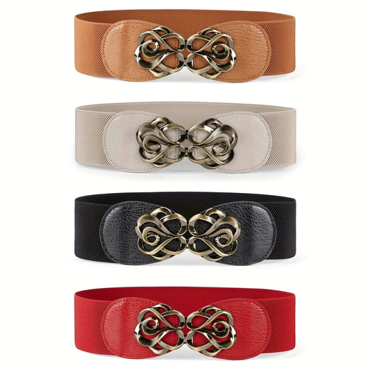 Women's Belt - Wide Elastic Set 4pcs for | Vintage Boho Waist with Golden Leaf Buckle - product detail view 2