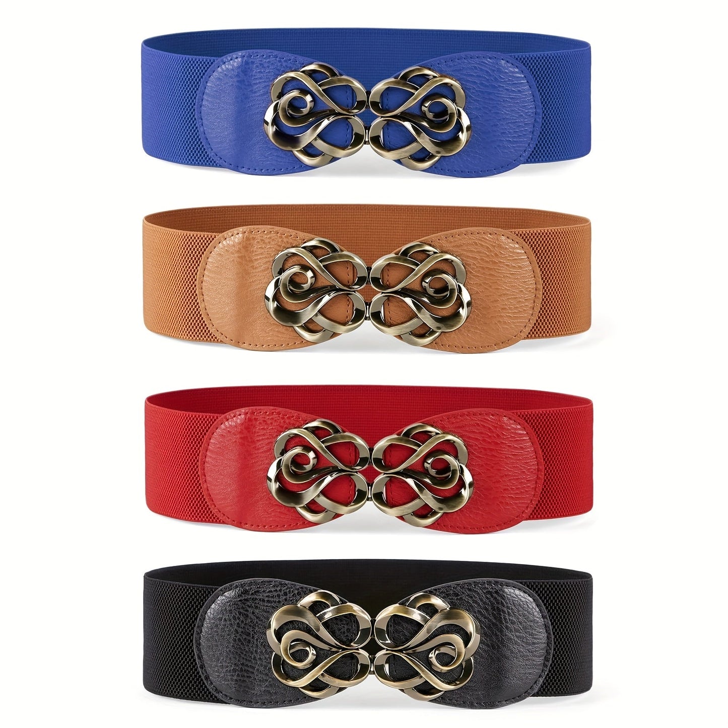 Women's Belt - Wide Elastic Set 4pcs for | Vintage Boho Waist with Golden Leaf Buckle - product detail view 12