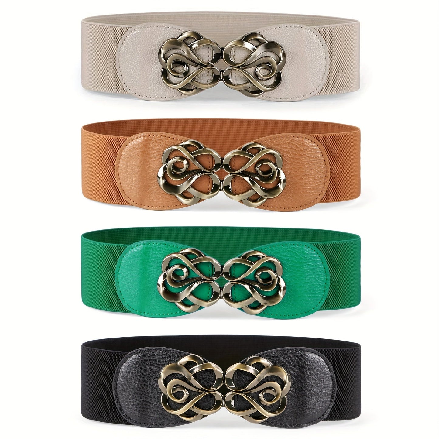 Women's Belt - Wide Elastic Set 4pcs for | Vintage Boho Waist with Golden Leaf Buckle - product detail view 13