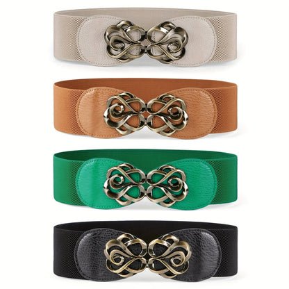 Women's Belt - Wide Elastic Set 4pcs for | Vintage Boho Waist with Golden Leaf Buckle - product detail view 13
