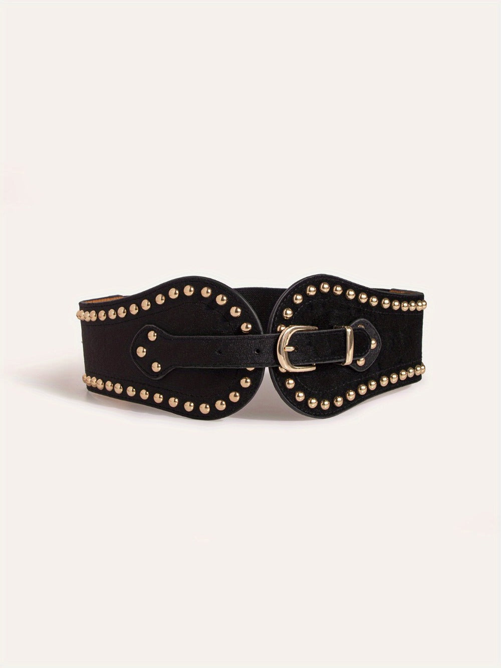 Women's Belt - Wide Elastic for Vintage - Stretchy Wide Waist with Wine Rivet & Stainless - product detail view 8