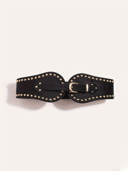 Women's Belt - Wide Elastic for Vintage - Stretchy Wide Waist with Wine Rivet & Stainless - product detail view 9