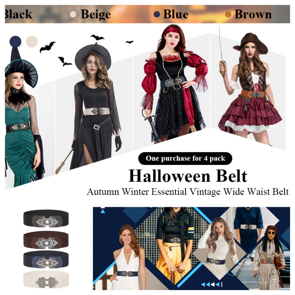 Women's Belt - Wide Elastic Waist 4 Pack Vintage Elastic Tie Waistband Corset Set Boho - product detail view 4