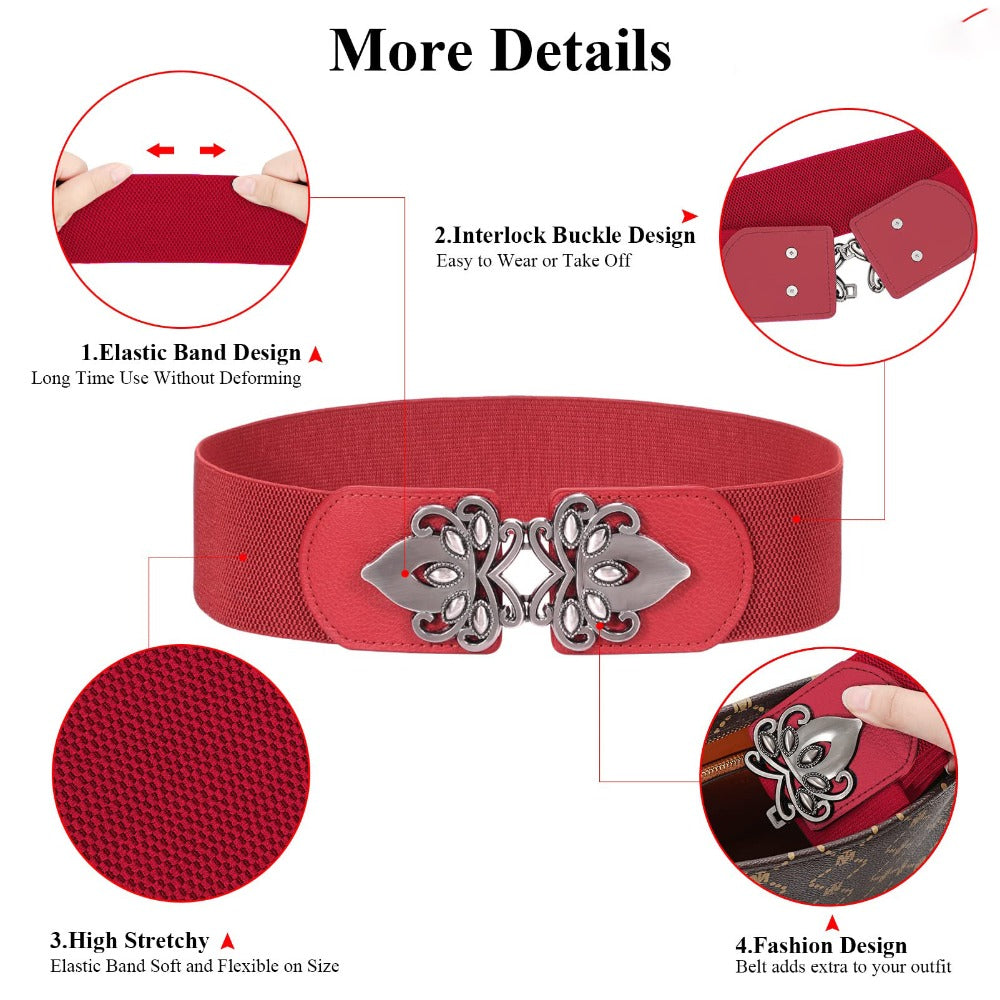 Women's Belt - Wide Elastic Waist 4 Pack Vintage Elastic Tie Waistband Corset Set Boho - product detail view 8