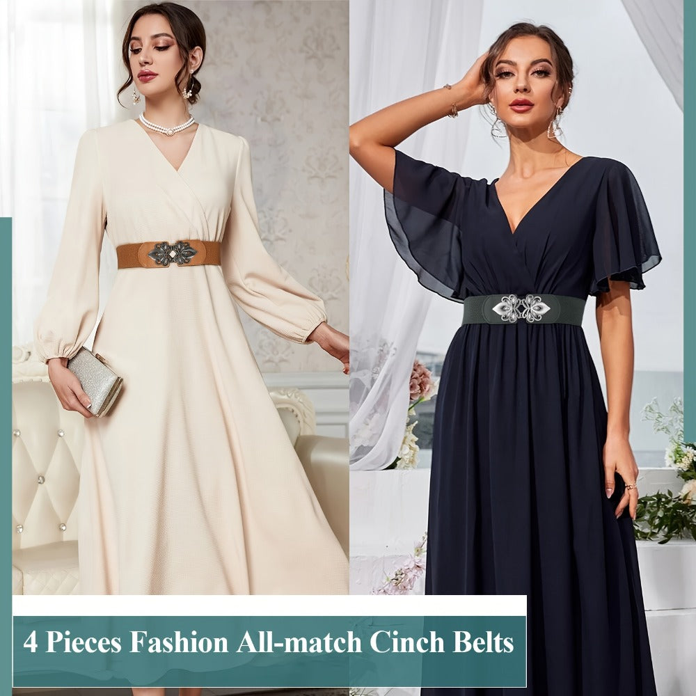 Women's Belt - Wide Elastic Waist 4 Pack Vintage Elastic Tie Waistband Corset Set Boho - product detail view 13
