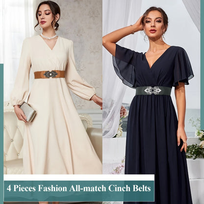 Women's Belt - Wide Elastic Waist 4 Pack Vintage Elastic Tie Waistband Corset Set Boho - product detail view 13