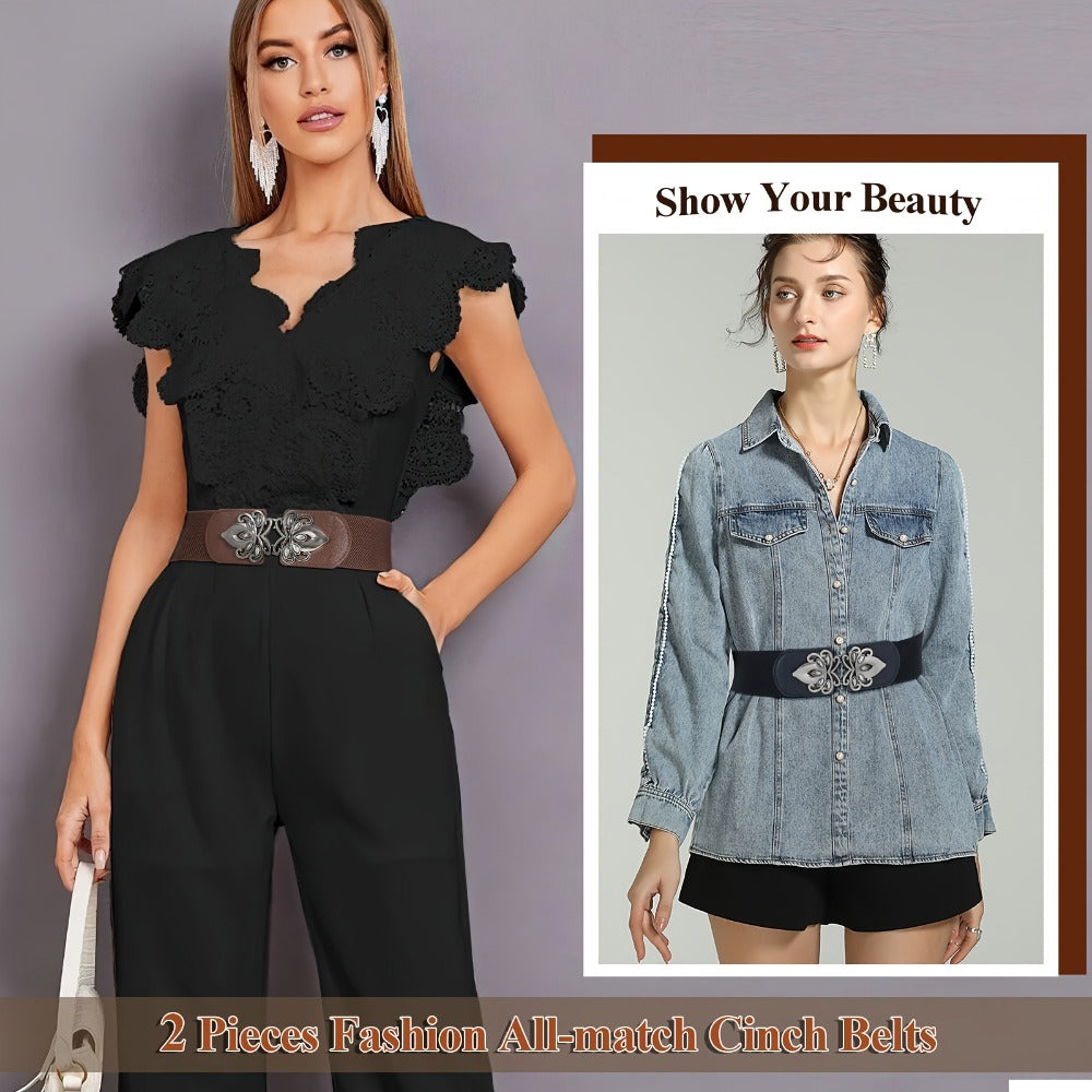 Women's Belt - Wide Elastic Waist 4 Pack Vintage Elastic Tie Waistband Corset Set Boho - product detail view 15