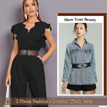 Women's Belt - Wide Elastic Waist 4 Pack Vintage Elastic Tie Waistband Corset Set Boho - product detail view 15