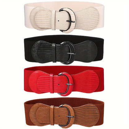Women's Belt - Wide Elastic Waist for 4 Pack - Leather Stretch Cinch Waistband Set - main product view