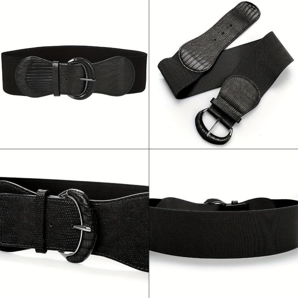 Women's Belt - Wide Elastic Waist for 4 Pack - Leather Stretch Cinch Waistband Set - product detail view 3