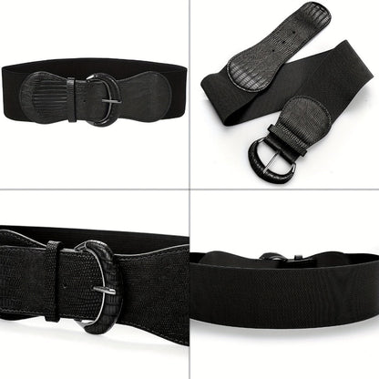 Women's Belt - Wide Elastic Waist for 4 Pack - Leather Stretch Cinch Waistband Set - product detail view 3