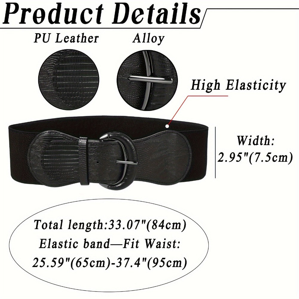 Women's Belt - Wide Elastic Waist for 4 Pack - Leather Stretch Cinch Waistband Set - product detail view 4