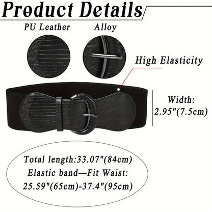 Women's Belt - Wide Elastic Waist for 4 Pack - Leather Stretch Cinch Waistband Set - product detail view 4