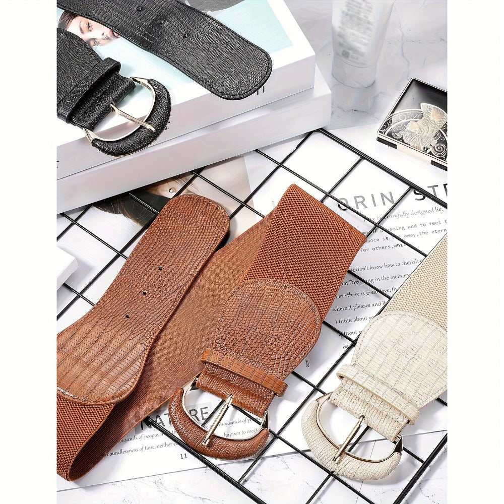 Women's Belt - Wide Elastic Waist for 4 Pack - Leather Stretch Cinch Waistband Set - product detail view 8