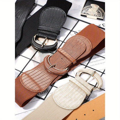 Women's Belt - Wide Elastic Waist for 4 Pack - Leather Stretch Cinch Waistband Set - product detail view 9
