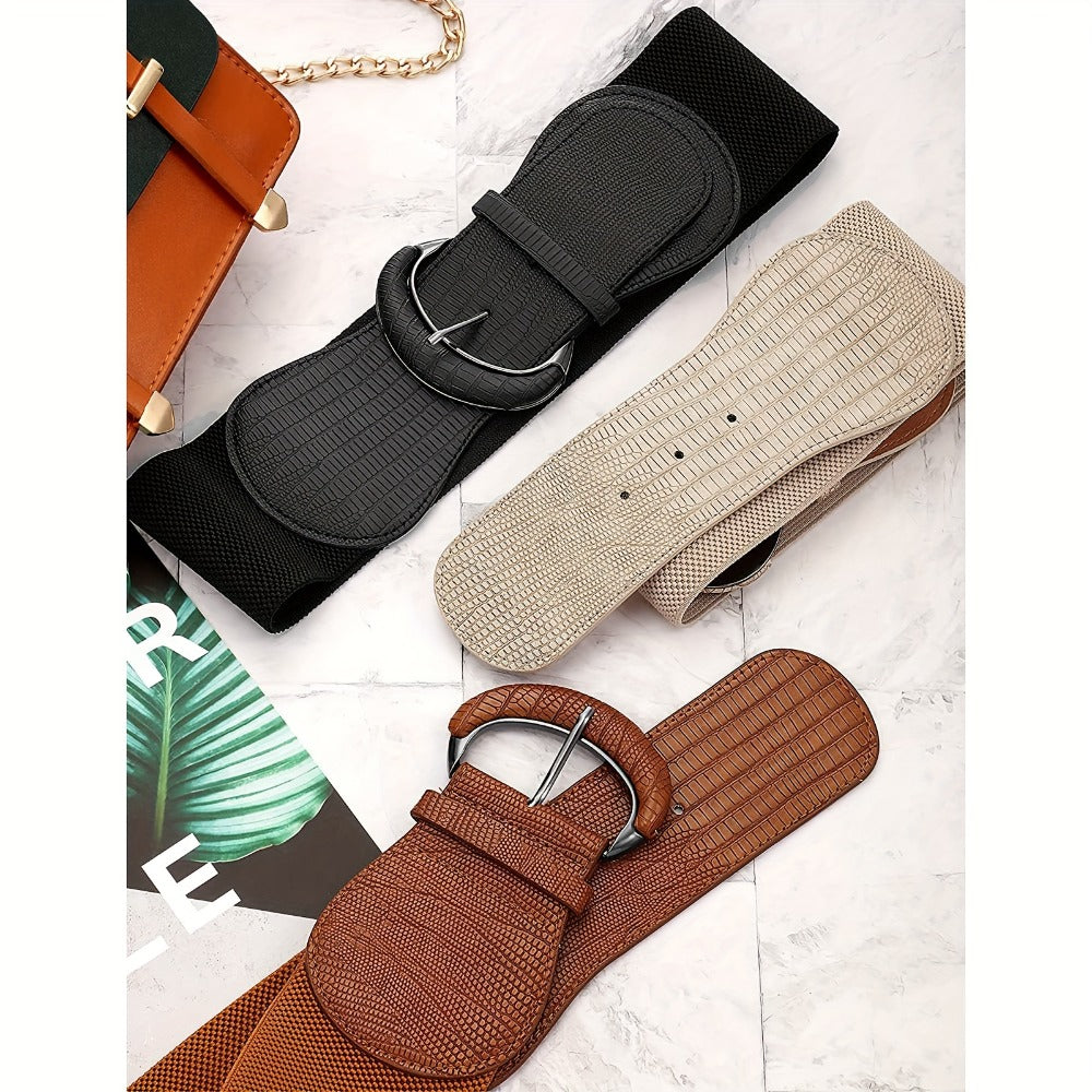 Women's Belt - Wide Elastic Waist for 4 Pack - Leather Stretch Cinch Waistband Set - product detail view 10