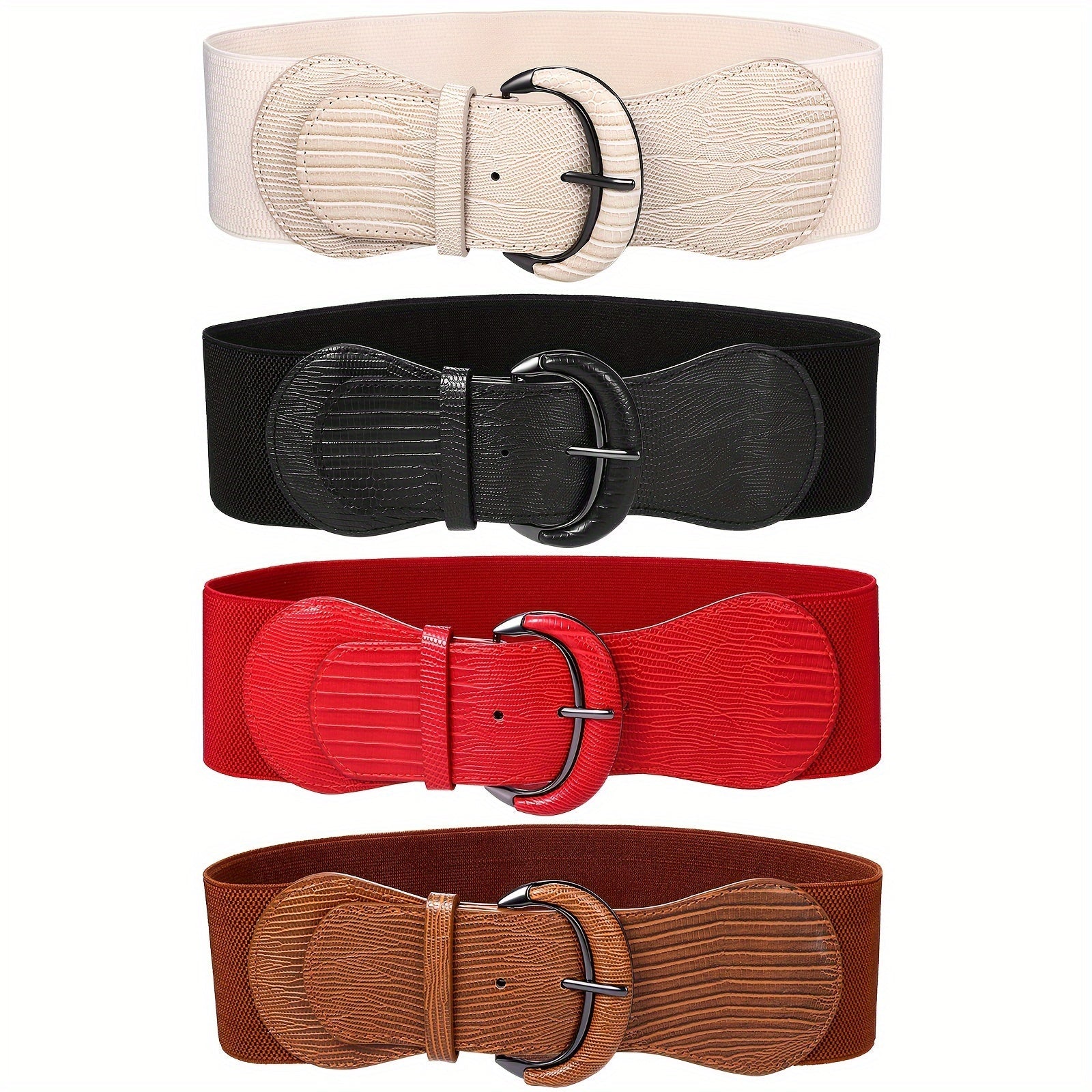 Women's Belt - Wide Elastic Waist for 4 Pack - Leather Stretch Cinch Waistband Set - product detail view 11