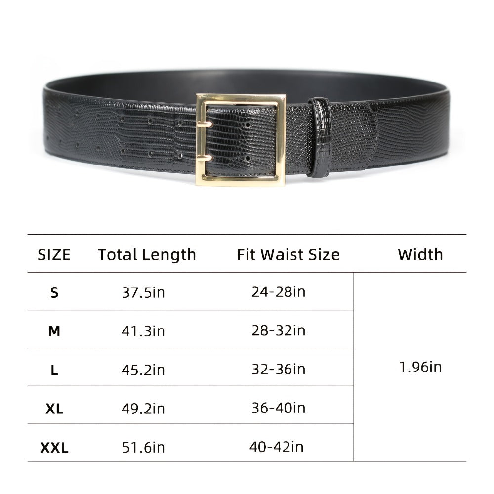 Women's Belt - Wide for Golden Double Prong Buckle Waist Ladies Fashion Cinch for Dresses - product detail view 2