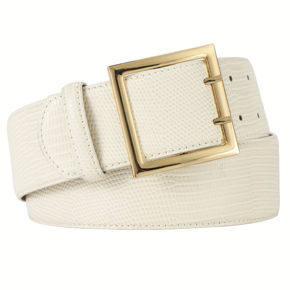 Women's Belt - Wide for Golden Double Prong Buckle Waist Ladies Fashion Cinch for Dresses - product detail view 4