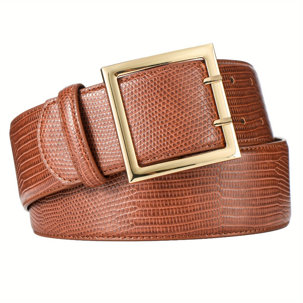 Women's Belt - Wide for Golden Double Prong Buckle Waist Ladies Fashion Cinch for Dresses - product detail view 6