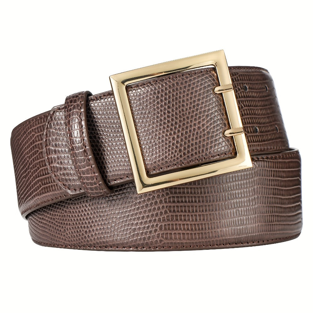 Women's Belt - Wide for Golden Double Prong Buckle Waist Ladies Fashion Cinch for Dresses - product detail view 8