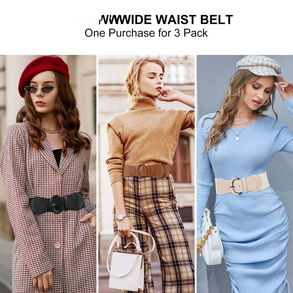 Women's Belt - Wide Waist Set 3pcs for | Vintage Matte Elastic Braided Bow with Hook - main product view
