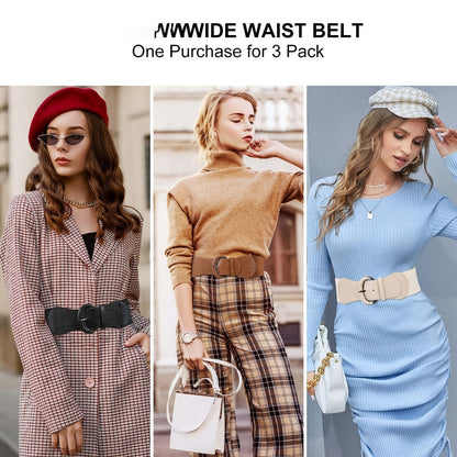 Women's Belt - Wide Waist Set 3pcs for | Vintage Matte Elastic Braided Bow with Hook - main product view