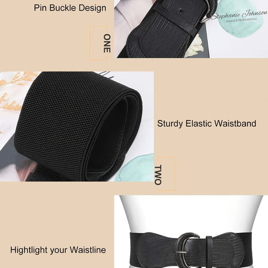 Women's Belt - Wide Waist Set 3pcs for | Vintage Matte Elastic Braided Bow with Hook - product detail view 2