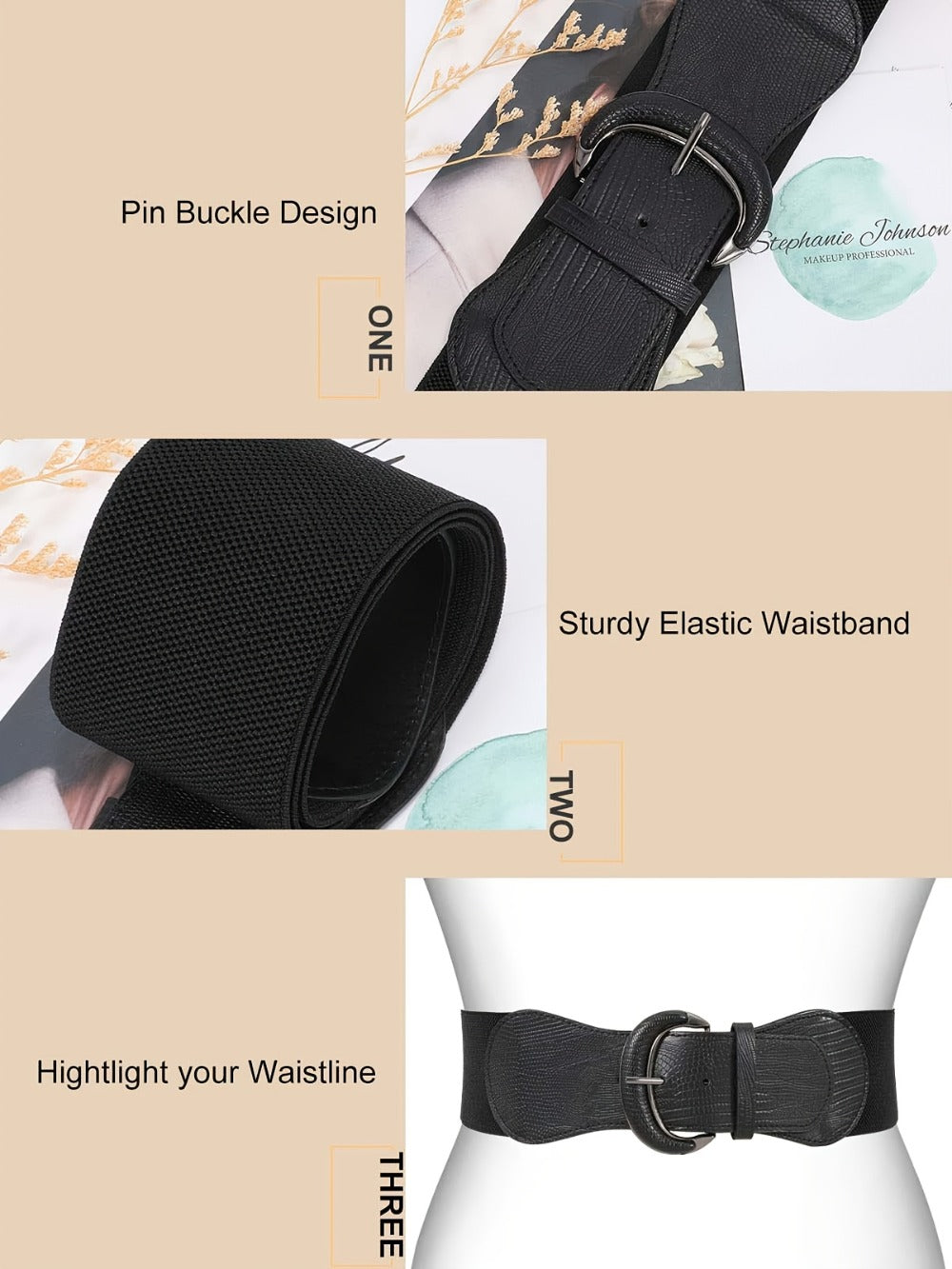 Women's Belt - Wide Waist Set 3pcs for | Vintage Matte Elastic Braided Bow with Hook - product detail view 9