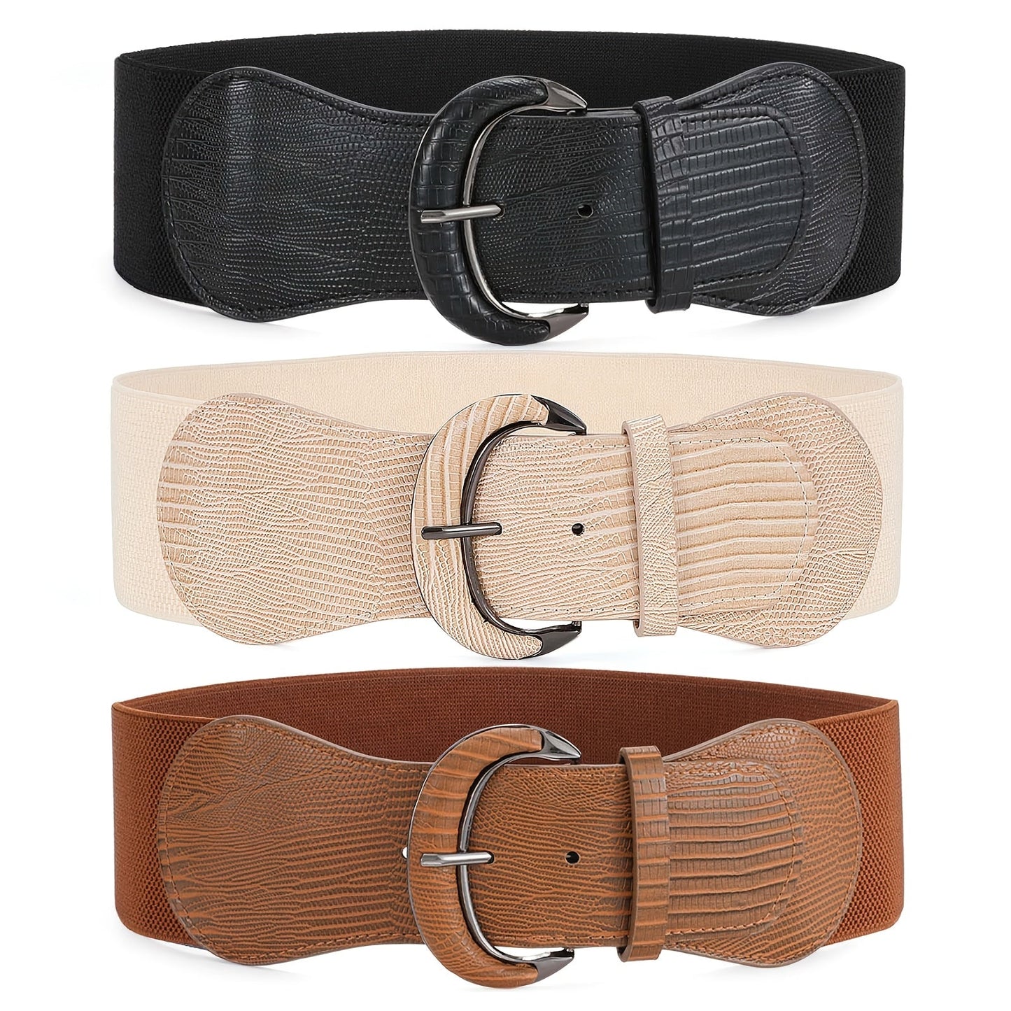 Women's Belt - Wide Waist Set 3pcs for | Vintage Matte Elastic Braided Bow with Hook - product detail view 10
