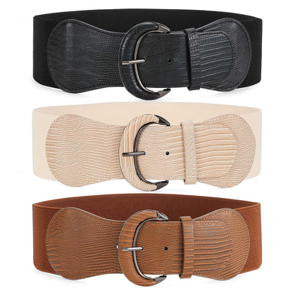 Women's Belt - Wide Waist Set 3pcs for | Vintage Matte Elastic Braided Bow with Hook - product detail view 10