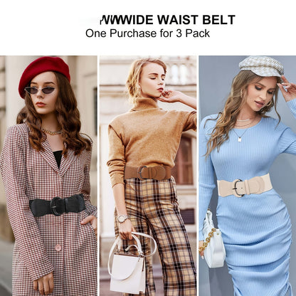 Women's Belt - Wide Waist Set 3pcs for | Vintage Matte Elastic Braided Bow with Hook - product detail view 11
