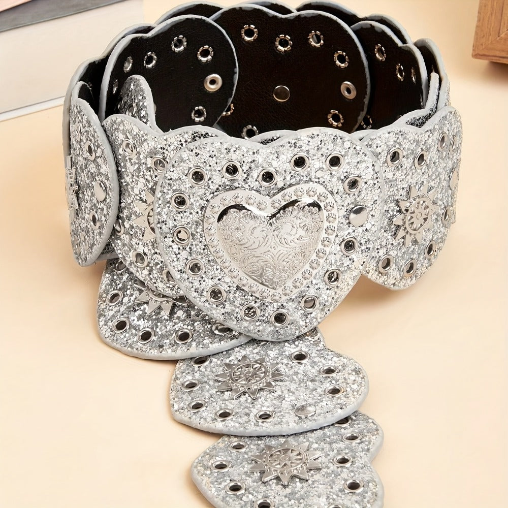 Women's Belt - Y2K Pin Multicolor Love Heart Boho Vintage Decorative Silver Aesthetic - product detail view 2