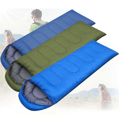 Envelope Camping Sleeping Bag in Blue, Army Green, Dark Blue or Red with Hood, Zip Closure and Carry Sack