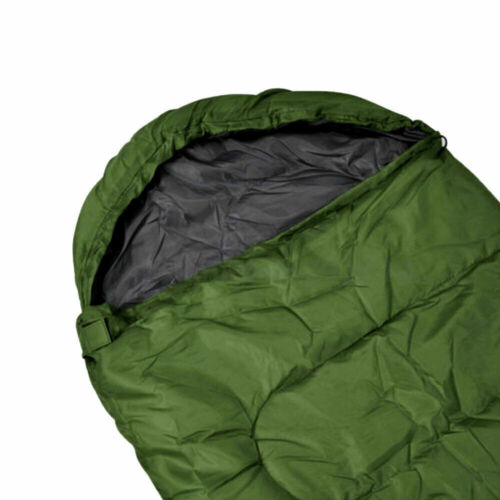 Envelope Camping Sleeping Bag in Blue, Army Green, Dark Blue or Red with Hood, Zip Closure and Carry Sack