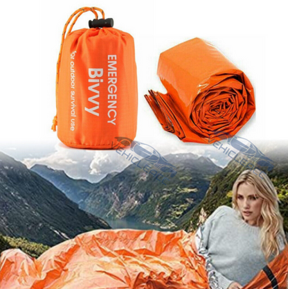 Emergency Mylar Bivy Sleeping Bag in Single-Sack Checkout Configuration for Camping and Preparedness