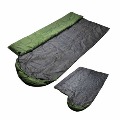 Envelope Camping Sleeping Bag in Blue, Army Green, Dark Blue or Red with Hood, Zip Closure and Carry Sack