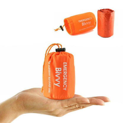 Emergency Mylar Bivy Sleeping Bag in Single-Sack Checkout Configuration for Camping and Preparedness