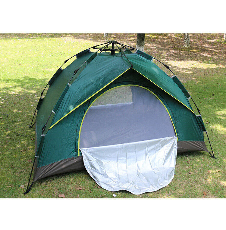 Pop-Up Camping Tent in Green 2-Person or 3-to-4-Person Checkout Configurations with Dual Doors