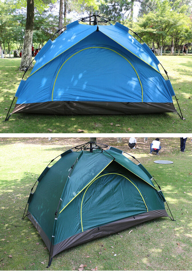 Pop-Up Camping Tent in Green 2-Person or 3-to-4-Person Checkout Configurations with Dual Doors