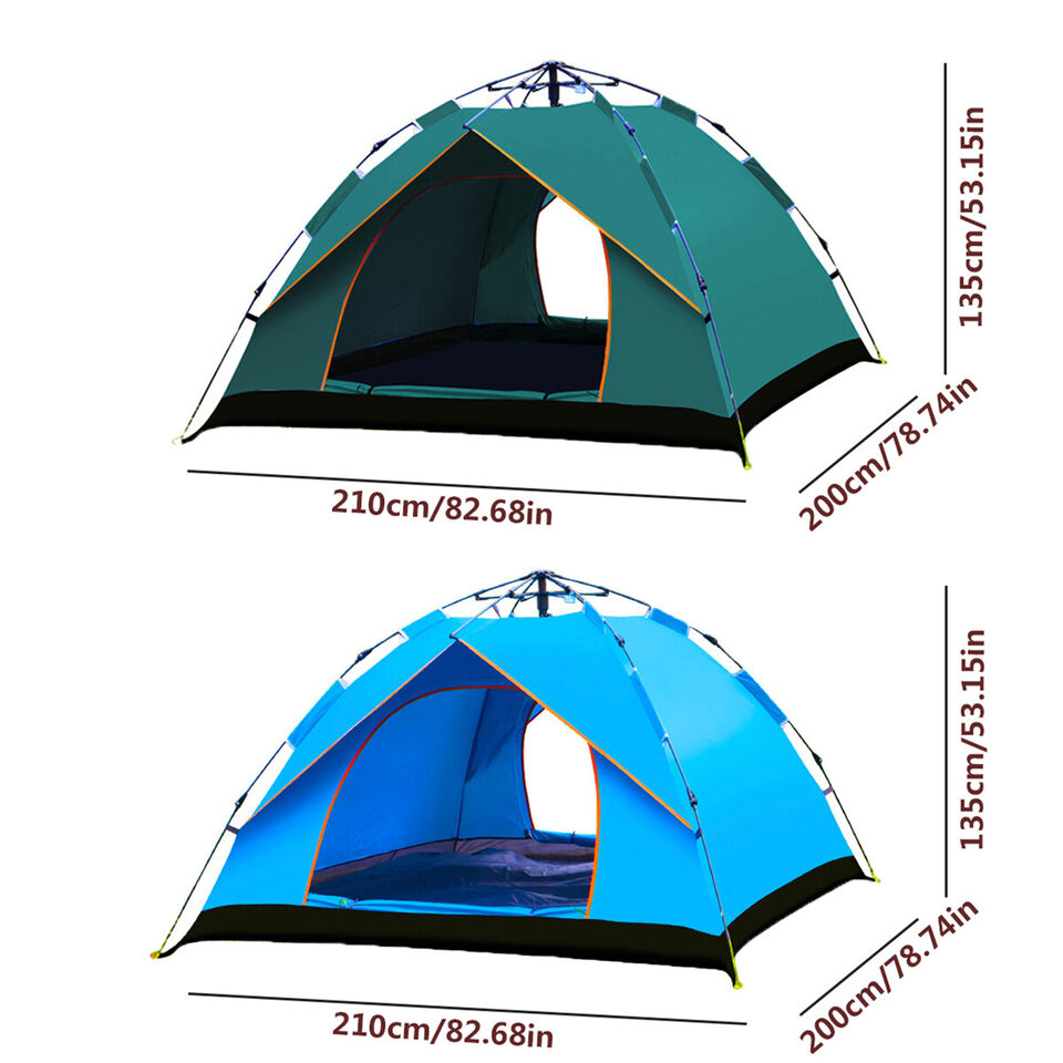 Pop-Up Camping Tent in Green 2-Person or 3-to-4-Person Checkout Configurations with Dual Doors