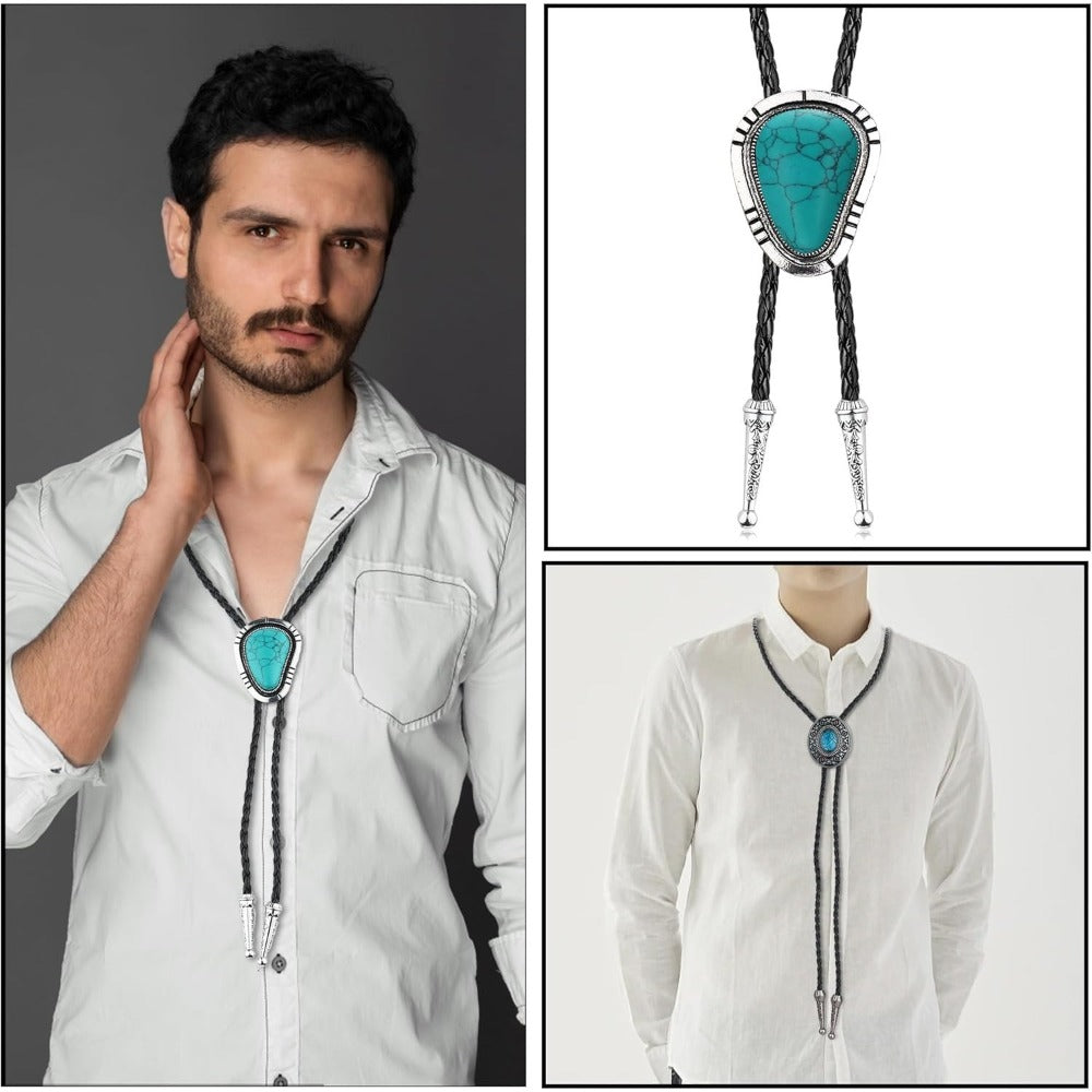 Men's Necktie - Bolo Tie Set 5 Styles for Women Hand-Braided Leather Western Cowboy - product detail view 4