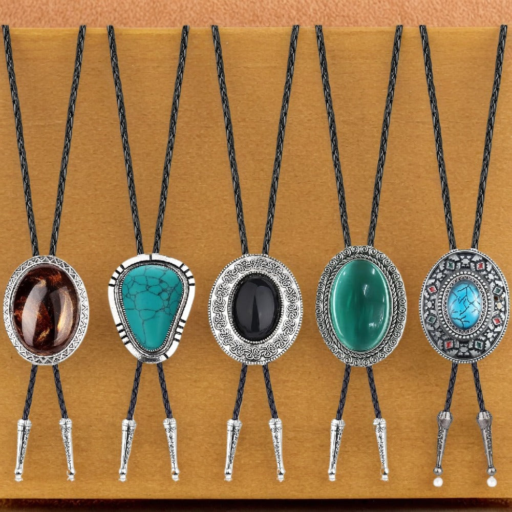 Men's Necktie - Bolo Tie Set 5 Styles for Women Hand-Braided Leather Western Cowboy - product detail view 6