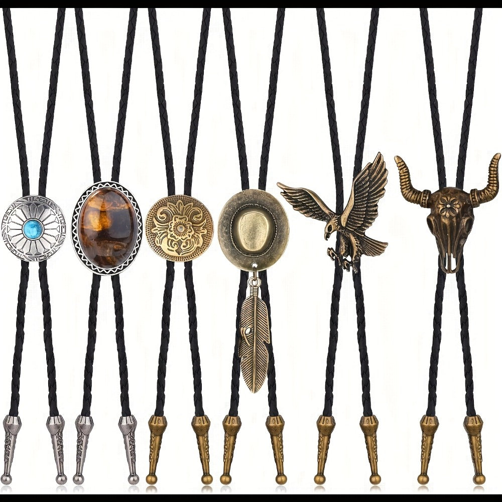 Men's Necktie - Bolo Tie Set 5 Styles for Women Hand-Braided Leather Western Cowboy - product detail view 10