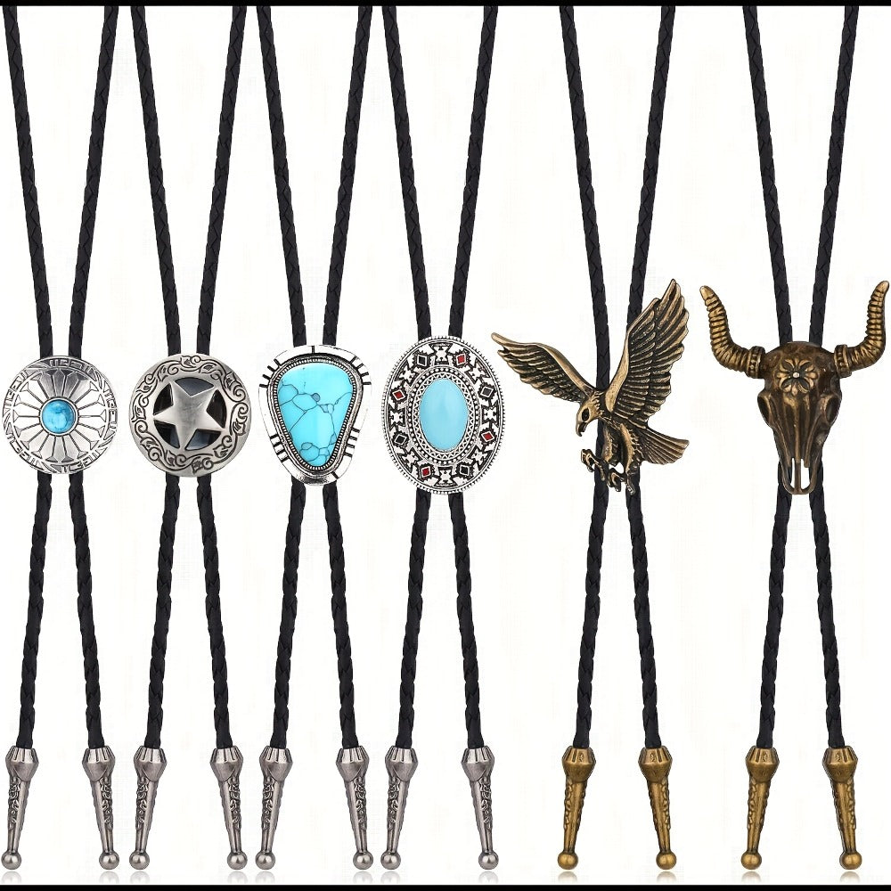 Men's Necktie - Bolo Tie Set 5 Styles for Women Hand-Braided Leather Western Cowboy - product detail view 11