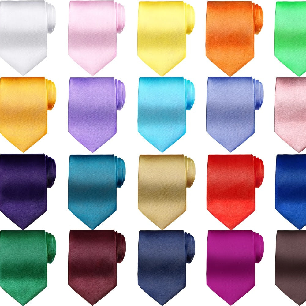 Men's Necktie - Bulk 24 Pack Solid Color Satin Ties for - Wholesale Groomsmen Wedding - main product view