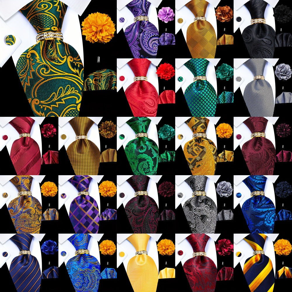 Men's Necktie - Paisley Tie Set for 5 Piece Silk Pocket Square Cufflinks Tie Ring Lapel - main product view