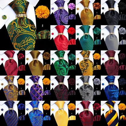 Men's Necktie - Paisley Tie Set for 5 Piece Silk Pocket Square Cufflinks Tie Ring Lapel - main product view