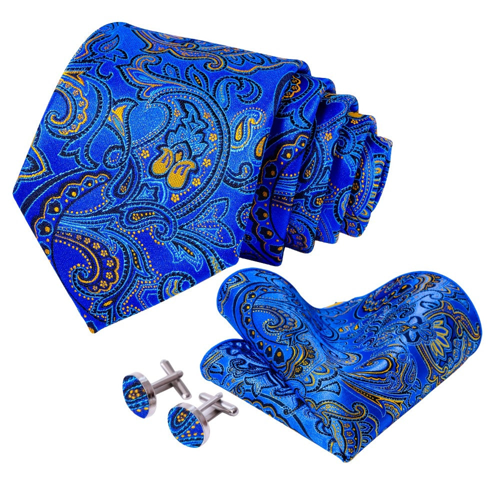Men's Necktie - Paisley Tie Set for 5 Piece Silk Pocket Square Cufflinks Tie Ring Lapel - product detail view 8